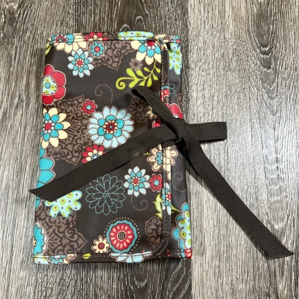 Thirty One‎ Floral Travel Makeup Organizer Roll Tie Closure Pouch Bag